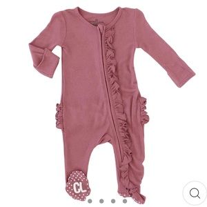 Caden Lane Waffle Bamboo Zipper Footie Pajamas with Bow